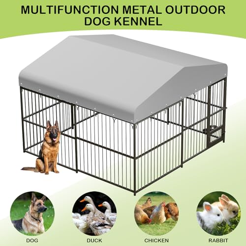 Outdoor Dog Kennel, 10x10x6 FT Dog Kennel Outside with Lock, Dog Enclosures for Large Dogs with UV-Resistant Waterproof Cover for Outside