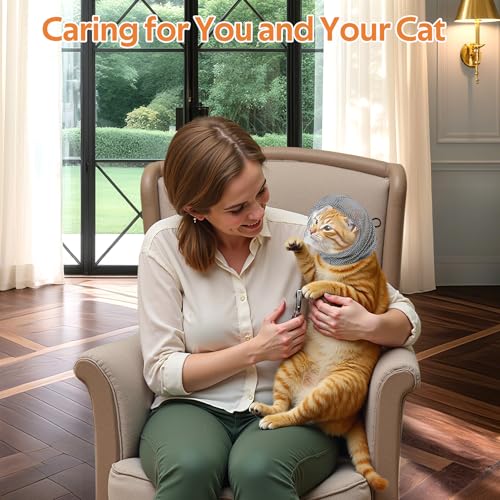 Adjustable Cat Muzzle for Grooming and Biting Prevention, Breathable TPU Material with 4 Anti-Scratch Gloves for Nail Trimming Bathing Vet Visits