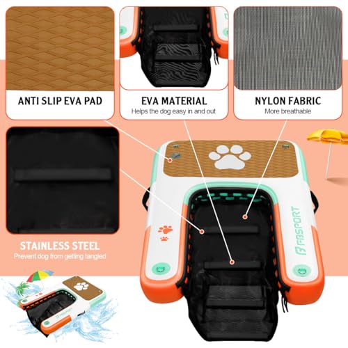FBSPORT Inflatable Dog Boat Ramp Floating Dock Water Ladder for Pool, Boat, Non-Slip EVA Floating Ladder Pool Ramp for Dog Up to 220 LBs, Safe & Easy Access