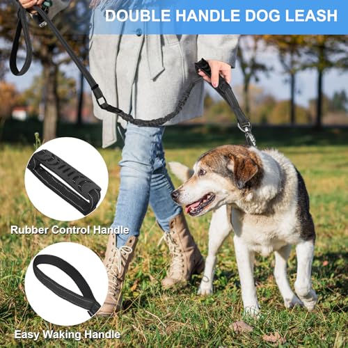 Chioratree Heavy Duty Dog Leash for Medium Large Dogs,4-6FT Shock Absorbing Bungee Tactical Dog Leash with Control Padded Handle and Car Seatbelt, Reflective Lead for Walking Training,Black