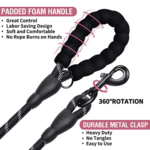 COOYOO 2 Pack Dog Leash 5 FT Heavy Duty - Comfortable Padded Handle - Reflective Dog Leash for Medium Large Dogs with Collapsible Pet Bowl