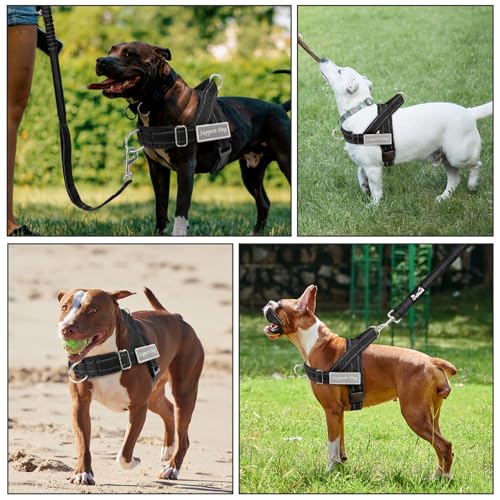 SlowTon No Pull Dog Harness - Heavy Duty Dog Harness and Leash Set for Medium Large Dogs, Reflective Tactical Harness with Soft Padded and Front Clip for Easy Walk and Training (Black L)