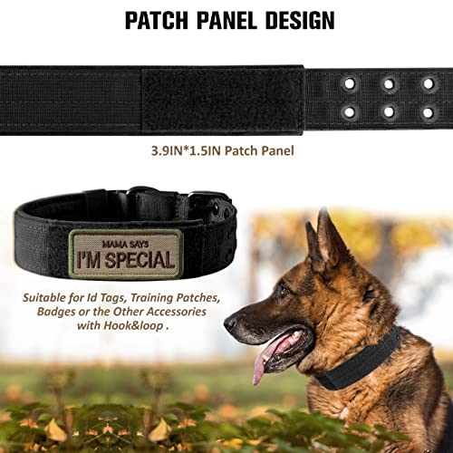 Tactical Dog Collar Military Adjustable Dog Collars Soft Nylon Training Collar with Patch Heavy Duty Metal Buckle Collars for Medium Large Dogs (Black, L)