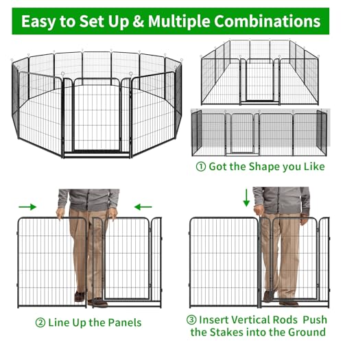 Kfvigoho Dog Playpen Outdoor Extra Wide 12 Piece Panels Heavy Duty Anti-Rust Coating-Strengthened Dog Fence 40" Height with Doors Portable for RV Camping Yard, Total 32FT, 79 Sq.ft, Snowy Black