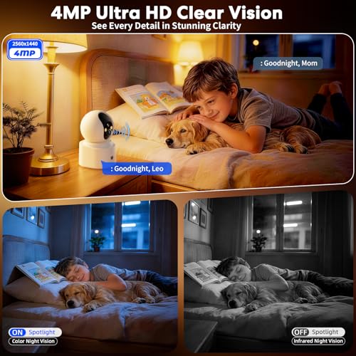 Noonkey Battery Powered Wireless Indoor Security Camera, 4MP HD Pan/Tilt Pet Camera w/ 6000mAh Rechargeable, 5G&2.4G WiFi 6,Motion Detection, Color Night Vision, 2-Way Talk, Home/Pet/Baby Monitoring