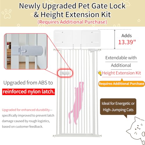 Lumizone Extra Tall Cat Gate 61.02" High Pressure Mounted 29.92"-34.24" Extra Wide 1.37" Gap No Drilling Auto-Close One-Handed Operation Tall Pet Gate for Dogs(White, 61.02" H x 29.92"-34.24" W)