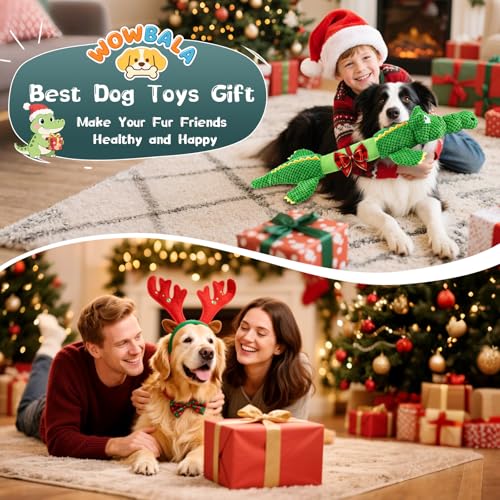 WOWBALA Dog Squeaky Toys, 24-31 Inch Stretchable Crocodile Plush Toy, Interactive Tug of War Toy for Puppies, Small, Medium and Large Dogs, Crinkle Chew Toy for Indoor & Outdoor Fun