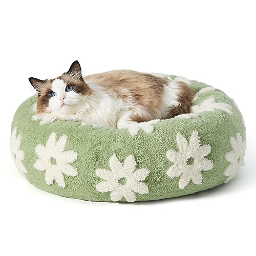 LE SURE Shown on TV Donut Cat Beds for Indoor Cats - Round Small Dog Bed Calming Gift for Pets, Cute Modern Home Decor Beds with Jacquard Shaggy Plush & Anti Slip Bottom, 20 Inch, Green