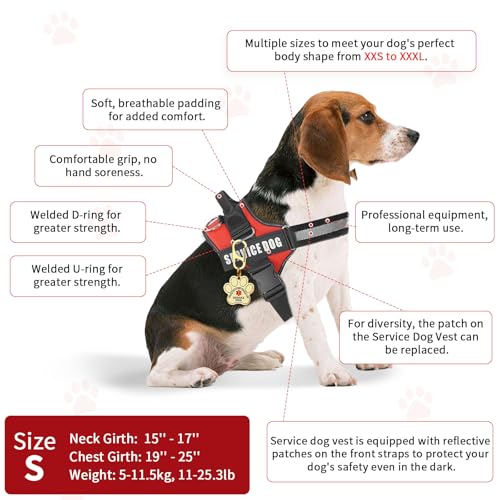 Opstin Service Dog Vest, ID Tag + 50 ADA Information Cards, Service Dog Harness in Sizes X Small to XX Large, Metal Dog Tag has Ruggedized Clip, 2-Sided Service Animal Cards,ESA Accessory Set Small