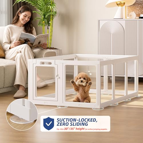 ClimbHope Clear Acrylic Dog Playpen Indoor, Puppy Cat Small Pet Play Pen, Pet Cat Playpen for Rabbits, Dog Fence Crate Kennel Whelping Cage (24", White, 10 Panels)