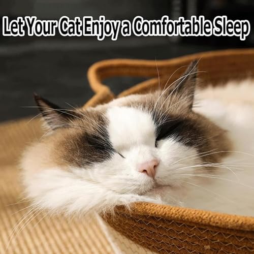 FHKPET Instinct Basket, Stimuli Handwoven cat Basket Rope Cotton Eliminates Bed Rejection Round Pet Basket, Boho Catbed for Cats Handwoven Scratchable Breathable Weave (Large)
