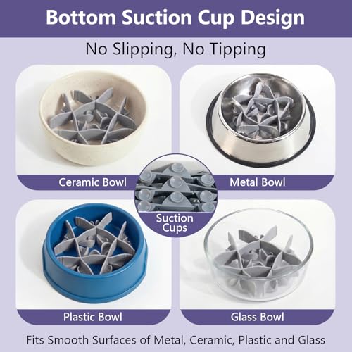IRRESTRICO Silicone Dog Slow Feeder Bowl Insert with Suction Cups, Cuttable Food-Grade Lick Mat Divider Fits Stainless Steel Ceramic Glass Dog Bowls, Helps Slow Down Eating, Grey