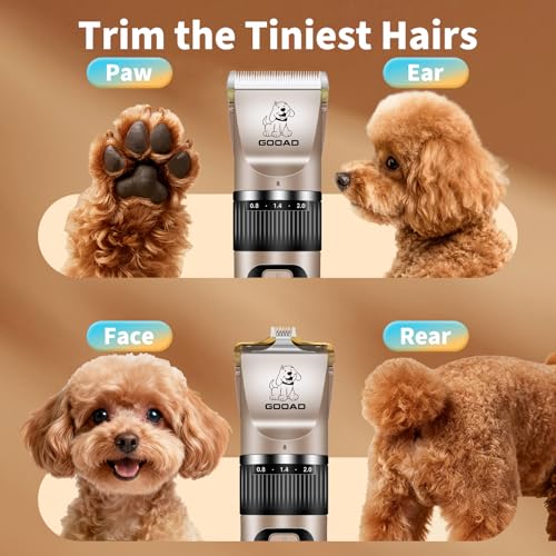 Gooad Dog Clippers for Grooming,Dog Grooming Kit for Heavy Thick Hair&Coats/Low Noise Rechargeable Cordless Hair Trimmer/Pet Shaver with Paw Trimmer for Small & Large Dogs Cats