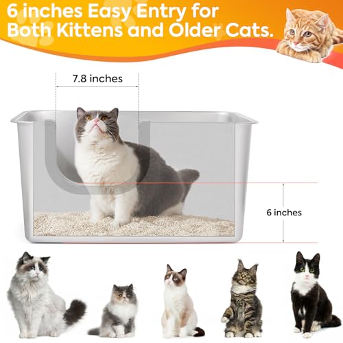 Yangbaga Extra Large Stainless Steel Litter Box, Leak Proof 12 Inches High Sides for Urine & Litter Trapping, Easy Entry for Kittens, Older Cats,Non-Stick,Non-Slip,No Sharp Edges
