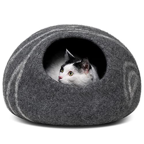 MEOWFIA Cat Cave – Premium Felt Cat Bed for Indoor Cats, Handmade Merino Wool (Dark Gray, Medium)