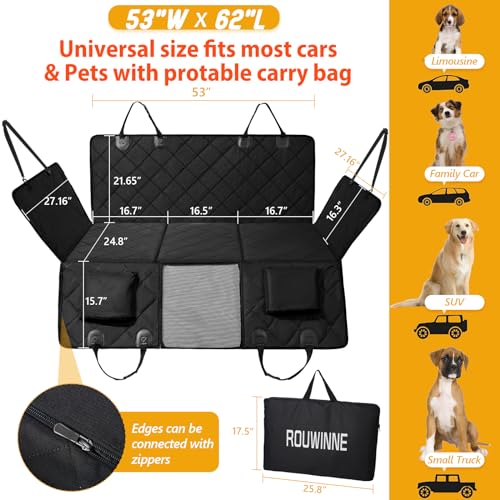 ROUWINNE Back Seat Extender for Dogs-Large Space, Dog Car Seat Cover Hard Bottom Holds 420lbs, Sturdy Backseat Extender for Dogs,Upgraded Waterproof Pet Car Bed Dog Hammock for Car, SUV,Truck, Black