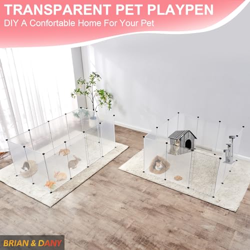 BRIAN & DANY Dog Playpen Portable for Small Animals, Dog Play Pen Indoor, Transparent Pet Playpen for Puppies, Cats, 80" L x 40" W x 28" H