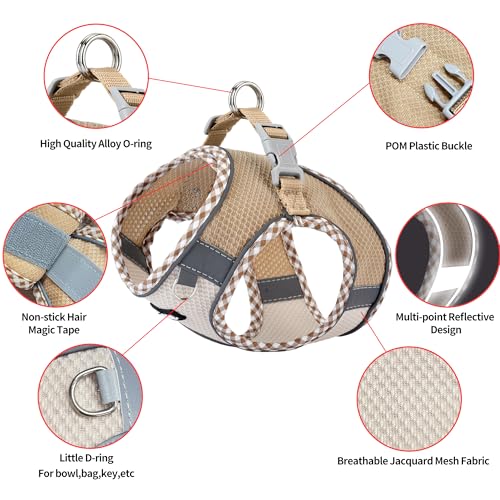 AIITLE Tiny Dog Harness - Lightweight Mesh Step-in Vest for Puppy, Reflective & Escape-Proof Design with High-Stick Magic Tape - Indoor/Outdoor Use for Chihuahua, Maltese, Shih Tzu(Brown-Beige, XXXS)