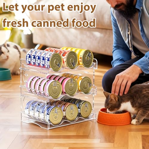 Flenpptly Cat Food Can Organizer, 2-Tier Cat Food Organizer, Transparent Can Organizer for Pantry, Canned Food Organizer Holds 30 (3oz) Cans, Pantry Can Organizer (2-Tier)