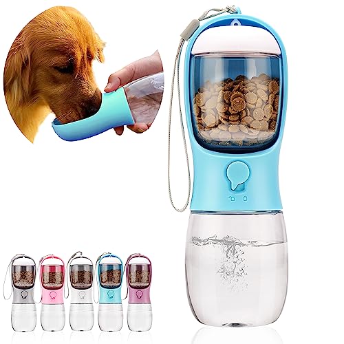 AVELORA Dog Water Bottle with Food Container, Portable Leak Proof Pet Water Dispenser for Walking Hiking Travel, Puppy Essentials Accessories for Small Large Dogs, Dog Gifts (10oz/15oz/19oz)