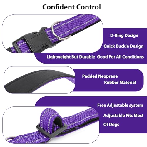 PenSeepet Reflective Dog Collar Padded with Soft Neoprene Breathable Quick Release Basic Dog Collars for Medium Dogs Purple Girl