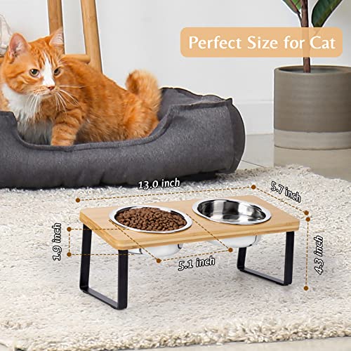 Cat Food Bowl for Indoor Cats - Elevated Stainless Steel Water Bowl, Tilted Raised Kitten Dish Set for Whisker Friendly and Anti Vomit, Feeding Station for Puppy and Pet