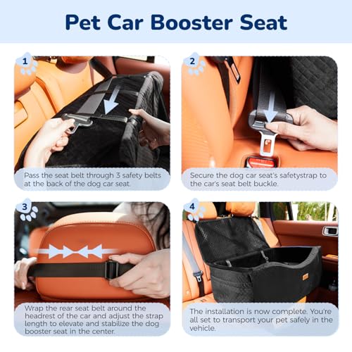 Large Dog Car Seat for Medium Sized, Dog Booster Car Seat, Pet Booster Seats up to 55lbs or 2 Small with 4" Memory Foam for Back Seat, Triple Safety Belts, Storage Pockets, Detachable/Washable