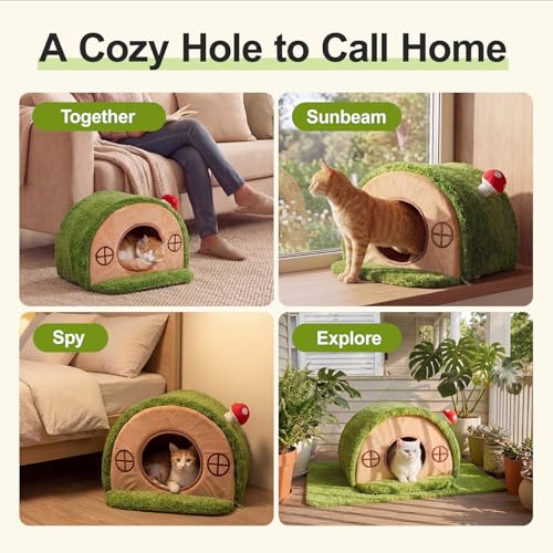 Mellownido Cat House for Indoor Cats - Cute Cat Bed Cave, Tree Hole Cat Bed Tent for Kittens and Small Medium Pets with Removable Washable Cushion & Anti-Slip Bottom, Enclosed Kitten Bed Hideaway