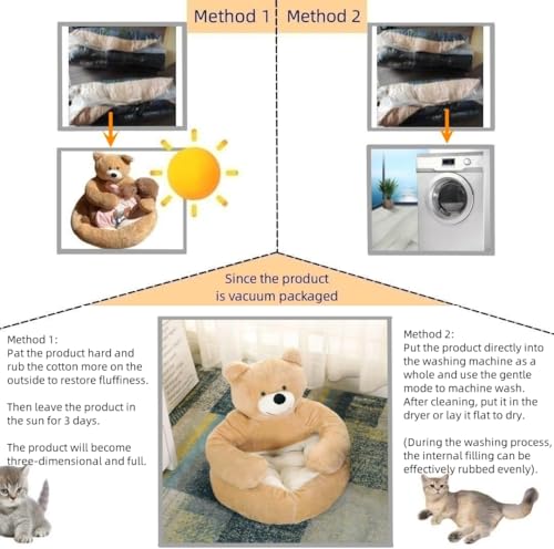Cute Bear Hug Design Dog Cat Beds Plush Pet Beds Cuddler, Warm Soft Calming Dog Beds with Removable Washable Cover Non-Slip Bottom (Diameter 22 in, Khaki)