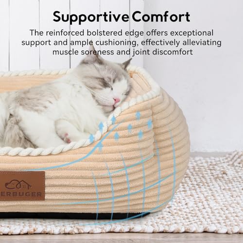 Zerbuger Rectangle Cat Dog Bed for Large Medium Small Pets Indoor Outdoor Machine Washable Sleeping Sofa Non-Slip Bottom Soft Puppy Bed Durable Orthopedic Calming Pet Cuddler (Small, Coffee)