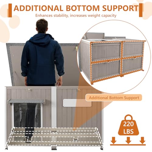 Ketive 55"L Dog House Outdoor Large Breed Extra XL Wooden Dog House with Weatherproof Asphalt Roof, All-Around Iron Frame, Removable Floor, Openable Top Roof, Air Vents Window for Medium to Large Dogs