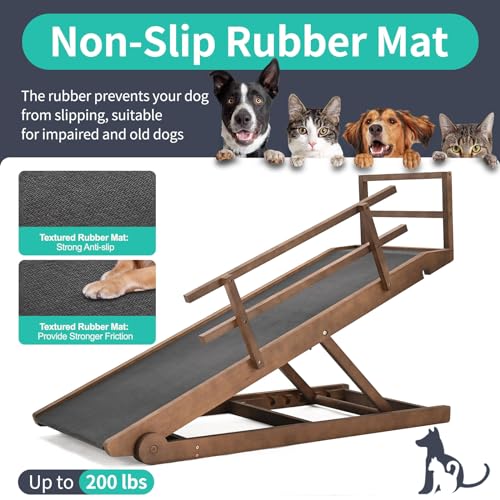 Dog Ramp for Couch, 5-Level Adjustable Wooden Pet Ramp for Bed & SUV, Adjustable Height 15.7"-23.6",Folding Non Slip Dog Ramps for Small Large Senior Dogs & Cats - Furniture Quality