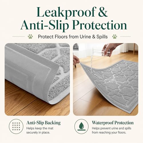 Yimobra Cat Litter Mat, Easy Clean Trapping PVC Mat with Waterproof Backing and Non Slip Bottom, Scatter Control Pad for Litter Box, 24"x20", Grey