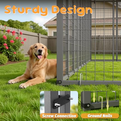 20x10ft Large Outdoor Dog Kennel, Heavy Duty Galvanized Steel Enclosure with Waterproof Roof & Secure Lock for Giant Breed Dogs