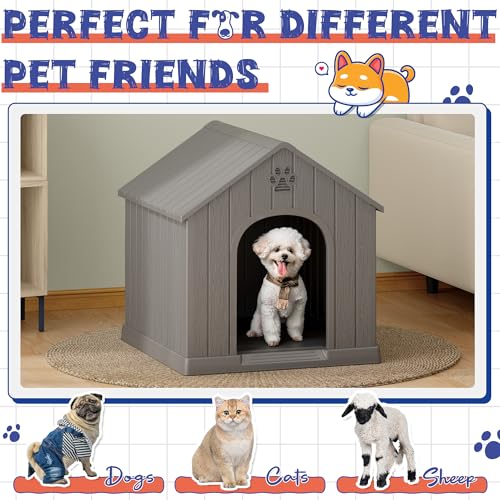 Bifanuo Outdoor Indoor Dog House for Small & Medium Dogs - Weatherproof Shelter with Elevated Floor, Hidden Vents & Tool-Free Assembly (Classic Grey, 26.18" L x 24.03" W x 25.98" H)