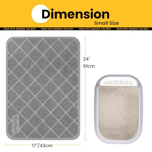Conlun Cat Litter Mat Litter Trapping Mat, Premium Durable PVC Grid Mesh with Scatter Control, Non-slip, Less Waste Cat Litter Box Mat, Soft on Kitty’s Paws, Urine Waterproof, 24" x 17" Grey