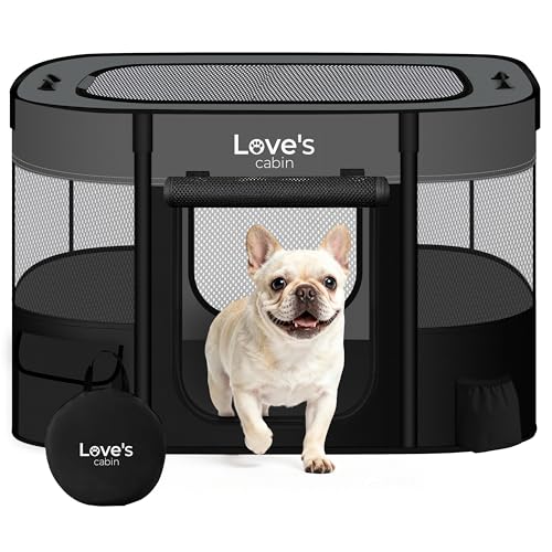 Love's cabin Pet Puppy Dog Playpen, Medium Dog Tent Crates Cage Indoor/Outdoor, Portable Exercise Playpen for Cat, Foldable Pop Up Dog Kennel Playpen with Carring Case (M, Grey)