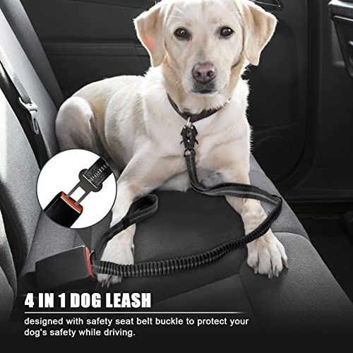 Raipult Tactical Dog Leash Heavy Duty, 4-6FT Shock Absorbing Bungee Leash with Quick Release Clip& 2 Handles, No Pull Waking Lead with Car Seatbelt for Medium Large Dogs that Pull, Black