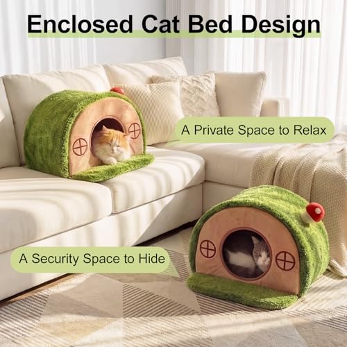 Mellownido Cat House for Indoor Cats - Cute Cat Bed Cave, Tree Hole Cat Bed Tent for Kittens and Small Medium Pets with Removable Washable Cushion & Anti-Slip Bottom, Enclosed Kitten Bed Hideaway