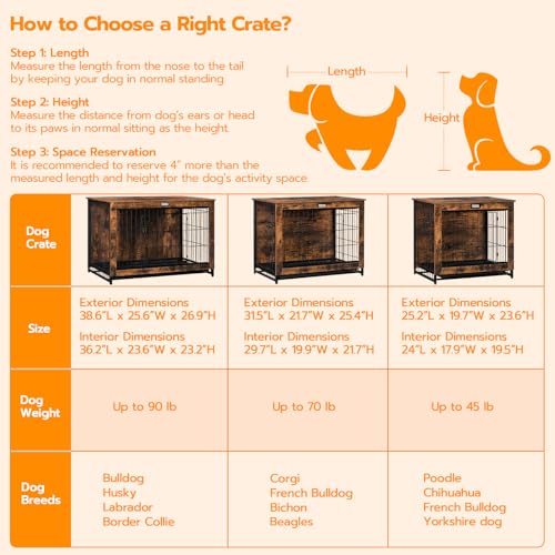 HOOBRO Dog Crate Furniture, 38.6" Large Dog Kennel Indoor, Wooden Cage with Pull-Out Tray, Double Doors Pet House Side End Table for Large/Medium/Small Dogs, Rustic Brown BF982GW03G1