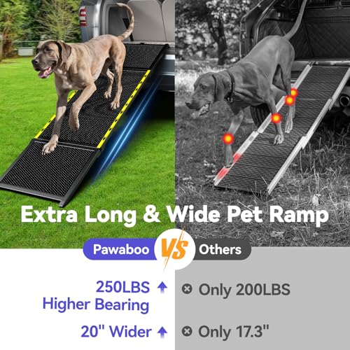 74'' L & 20'' W Longest Dog Ramp for Car - Extra Wide Portable Pet Dog Ramps for Large Dogs, Dogs Cars Ramp for Car SUV/Truck/RV/Bed, Lightweight Ramps with Non-Slip Mesh Up to 250LBS, Black