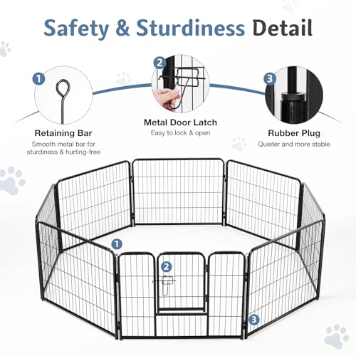 DUMOS Dog Playpen Indoor, Metal 32 Inch 8 Panels Foldable Pet Fence with Door, Outdoor Small Medium Large Dog Puppy Portable Exercise Play Pen for RV Camping, Trips, Play Yard