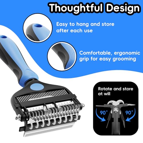 AXEFUN 3-in-1 Professional Pet Grooming Brush for Dogs & Cats – Dematting Comb, Undercoat Rake & Deshedding Tool for Long & Short Hair, Heavy Shedding & Matted Fur (Blue)