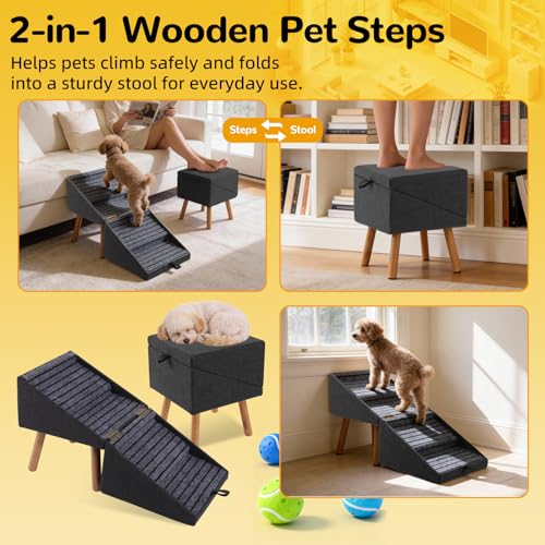 Dog Stairs for Small Dogs 17" H 2-in-1 Foldable