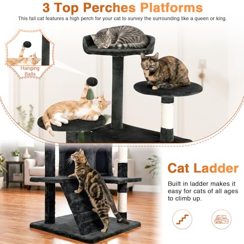 FDW | 54" Cat Tree Tower | Dark Gray | Multi-Level Indoor Activity Center with Sisal Scratching Posts, Condos, Plush Perches, Hanging Cat Toys | Sturdy, Easy to Assemble | for Kittens & Adult Cats