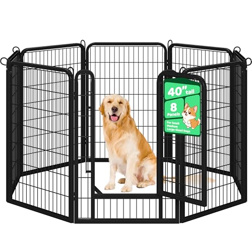 Yaheetech Dog Playpen, 40 Inch 8 Panels Heavy Duty Metal Pet Fence for Indoor Puppy Exercise Pen for RV Camping/Yard/Garden, Black