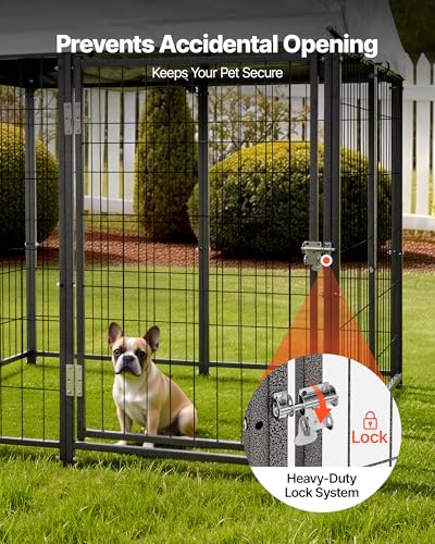 VEVOR Outdoor Dog Kennel, 3.67 x 3.78 x 4.1 ft Large Dog Kennel with Secure Lock, Outside Dogs Enclosures with UV-Resistant & Waterproof Roof Cover, Heavy Duty Pet Crate Cage Run for Large Dogs