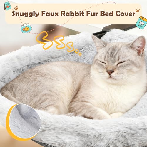 JinxZap X-Large Cat Desk Bed | 19"x15" Spacious Retreat, Dual Clamps & Sunken Hammock Design, Comfy Cat Desk Hammock with Faux Rabbit Fur Cover, Removable & Washable, Holds Up to 40lbs