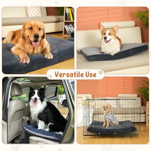 EMPSIGN Stylish Dog Bed Mat Dog Crate Pad Mattress Reversible (Cool & Warm), Water Proof Linings, Removable Machine Washable Cover, Firm Support Pet Crate Bed for Small to XX-Large Dogs, Grey