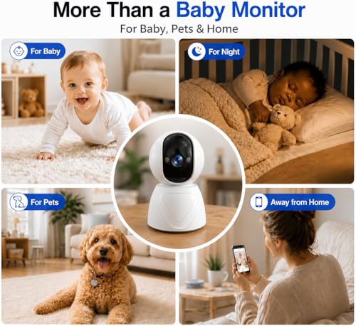 GUOANVISION Baby Monitor with Camera and Audio, 3MP Baby Camera for Room, 355° Pan Tilt, Smart Motion Tracking, 3X Zoom, Color Night Vision, Two-Way Talk, 5G/2.4G WiFi, SD/Cloud